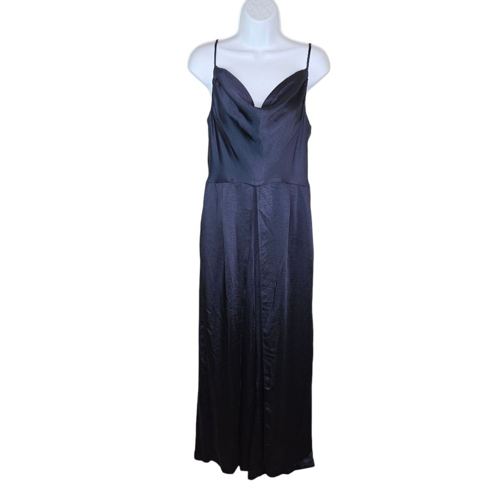 Skies Are Blue Nwt Women's Cowl Neck Navy Blur Satin Jumpsuit Size MEDIUM - Picture 3 of 14
